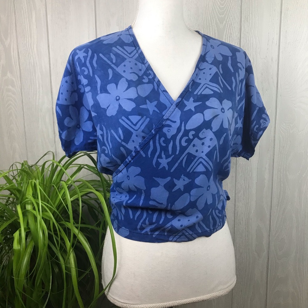 NWOT Vintage Handmade v-neck blue wrap top